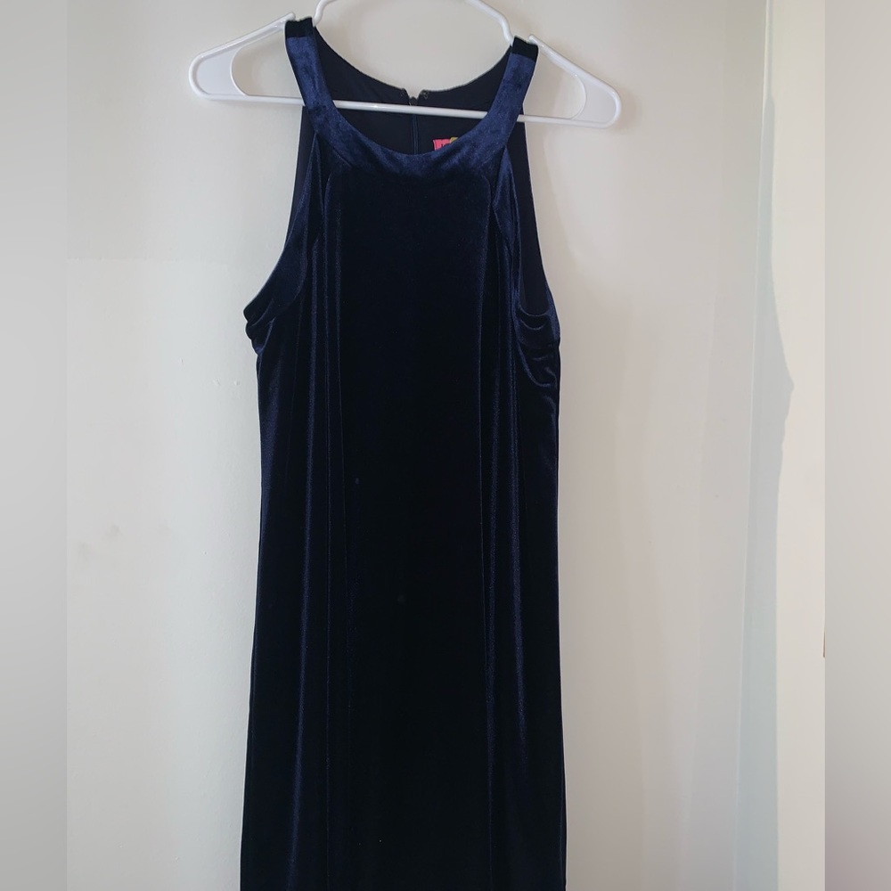 Blue velvet mini dress / size 10